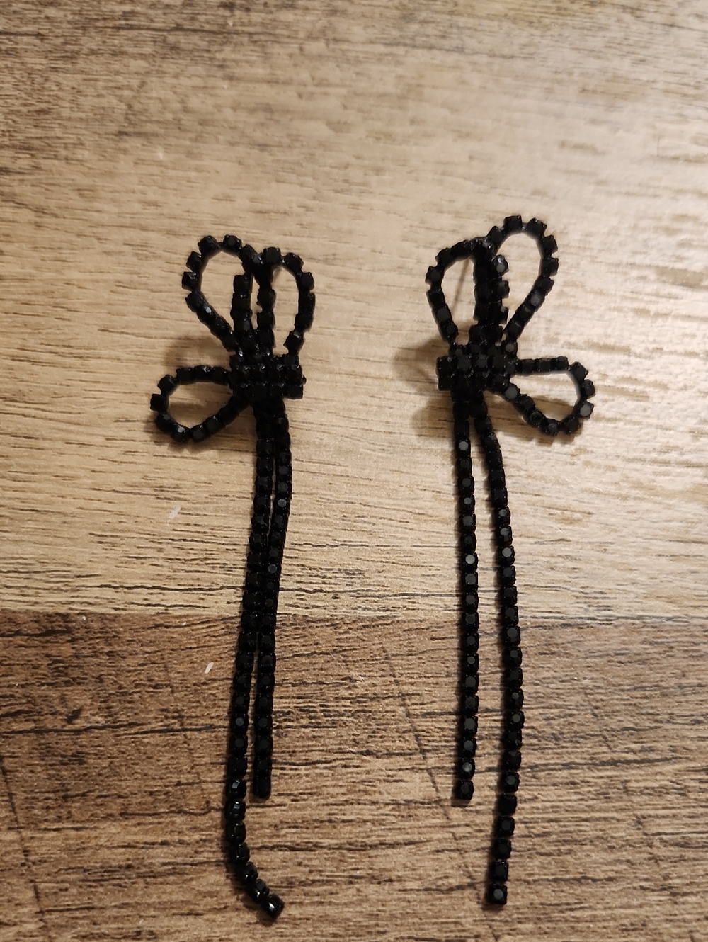 Black Beaded Bow Drop Earrings